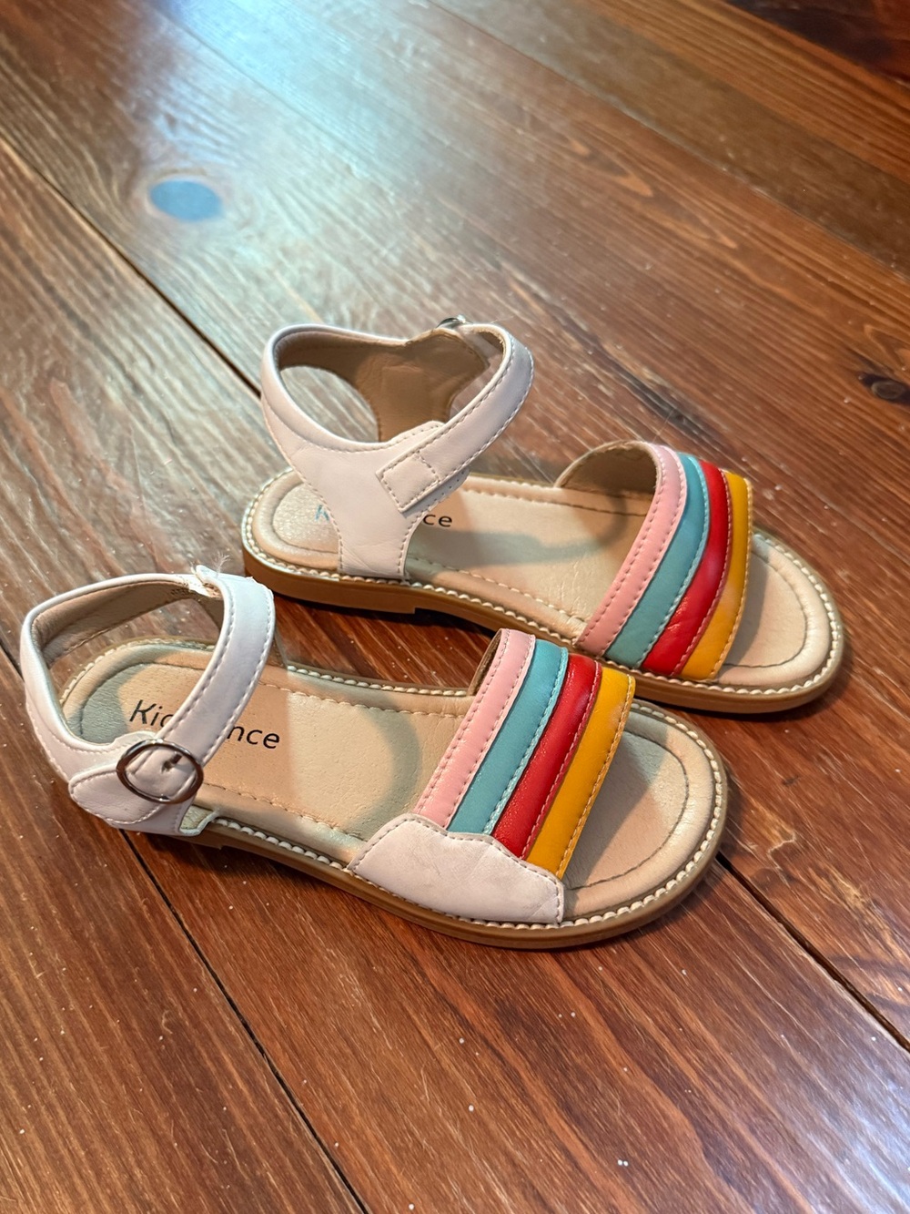 Kids White Sandals with Rainbow Straps by